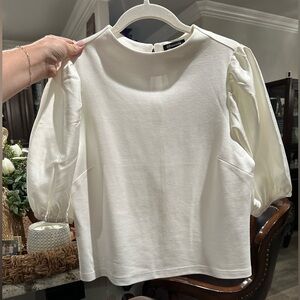 Puff-Sleeve Crewneck Blouse